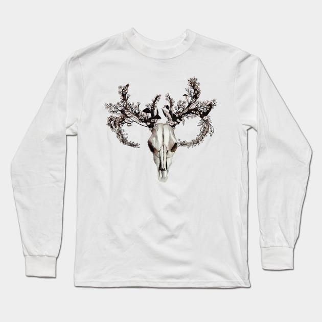 Skull with flower crown Long Sleeve T-Shirt by bansheeinspace